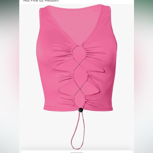NWT neon pink stretchy keyhole cropped top - Picture 4 of 4